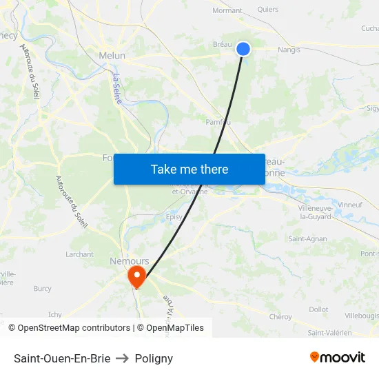 Saint-Ouen-En-Brie to Poligny map