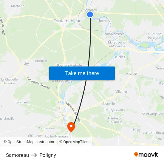 Samoreau to Poligny map