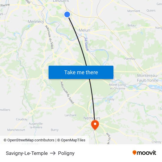 Savigny-Le-Temple to Poligny map
