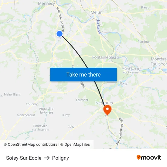 Soisy-Sur-Ecole to Poligny map