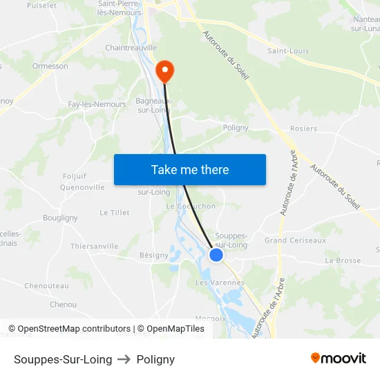 Souppes-Sur-Loing to Poligny map