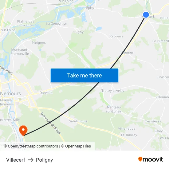 Villecerf to Poligny map