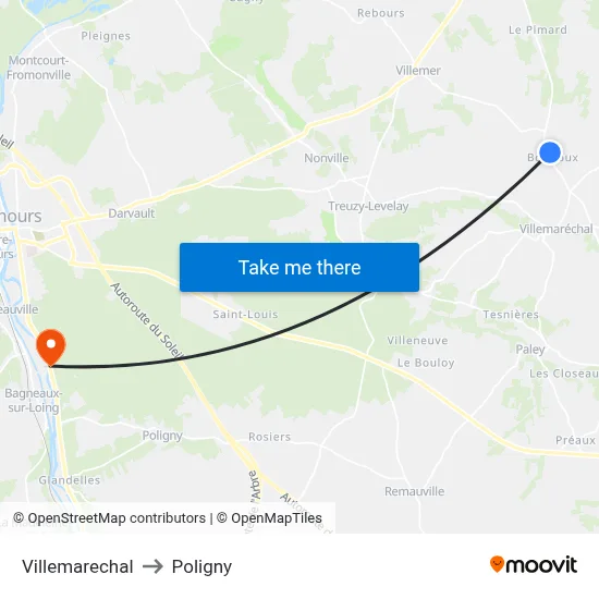 Villemarechal to Poligny map