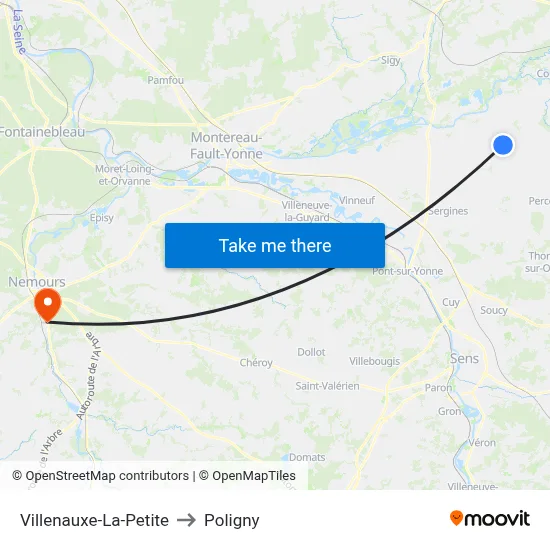 Villenauxe-La-Petite to Poligny map