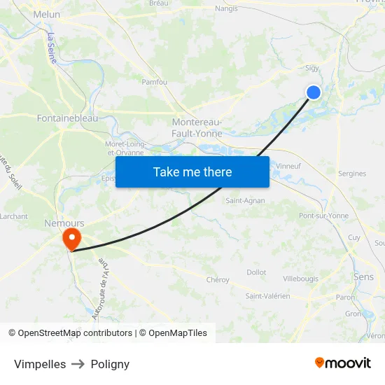 Vimpelles to Poligny map