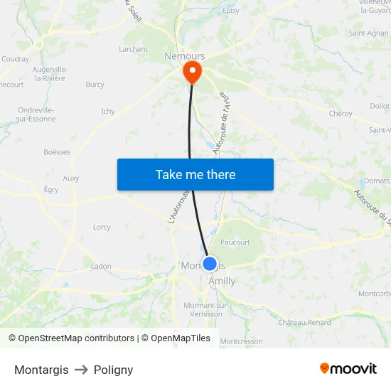 Montargis to Poligny map