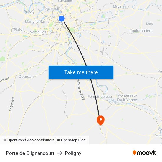 Porte de Clignancourt to Poligny map