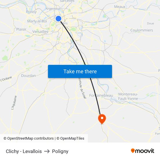 Clichy - Levallois to Poligny map