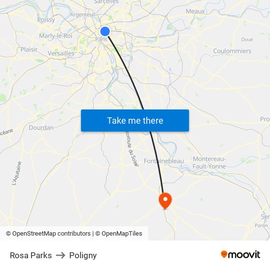 Rosa Parks to Poligny map