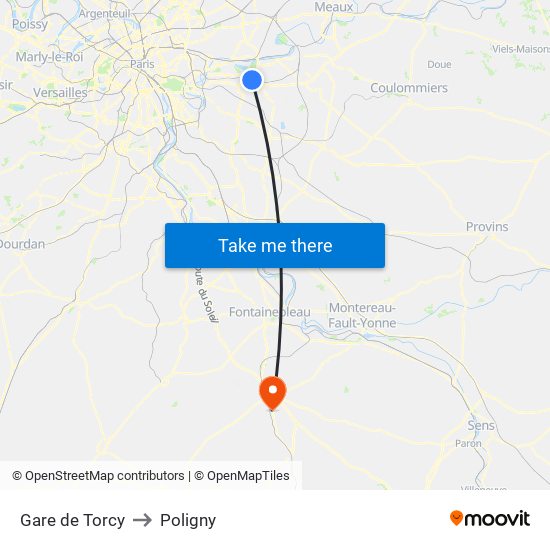 Gare de Torcy to Poligny map