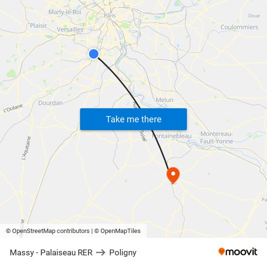 Massy - Palaiseau RER to Poligny map