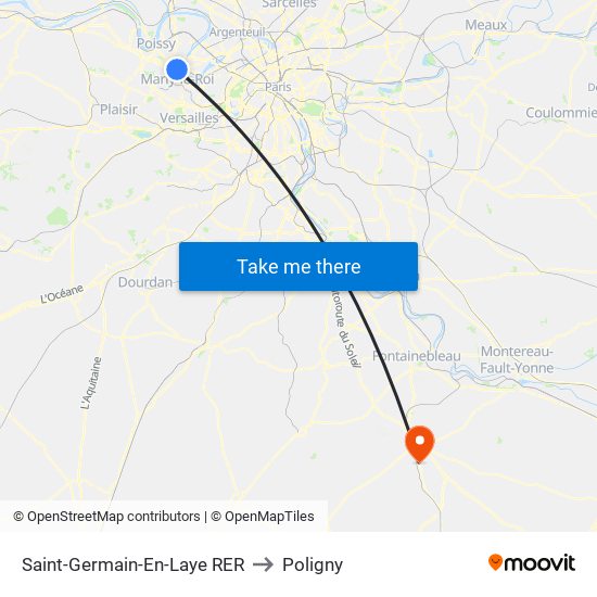 Saint-Germain-En-Laye RER to Poligny map