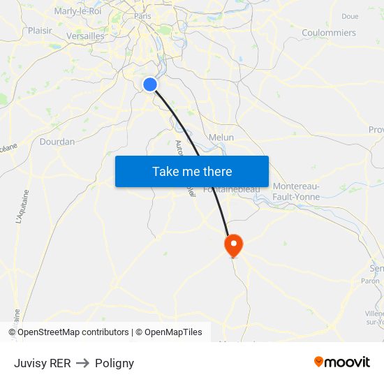 Juvisy RER to Poligny map