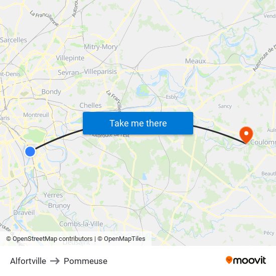 Alfortville to Pommeuse map