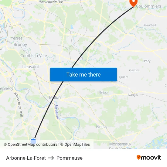 Arbonne-La-Foret to Pommeuse map