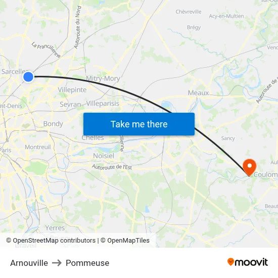 Arnouville to Pommeuse map