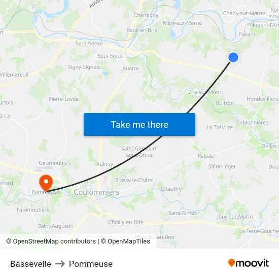 Bassevelle to Pommeuse map