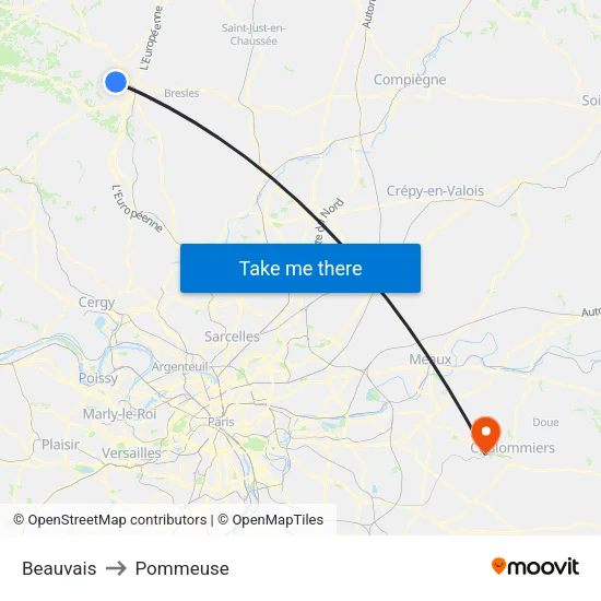 Beauvais to Pommeuse map
