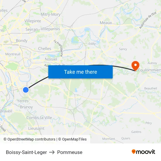 Boissy-Saint-Leger to Pommeuse map
