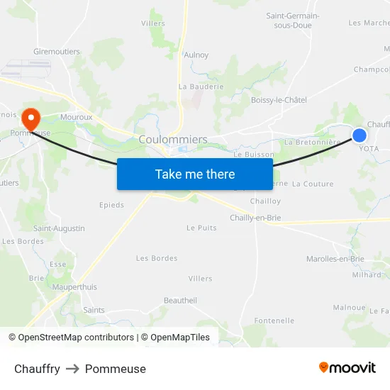 Chauffry to Pommeuse map