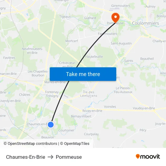Chaumes-En-Brie to Pommeuse map