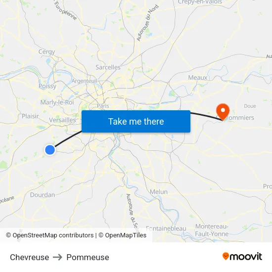 Chevreuse to Pommeuse map