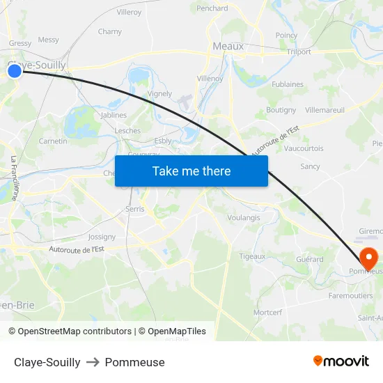 Claye-Souilly to Pommeuse map