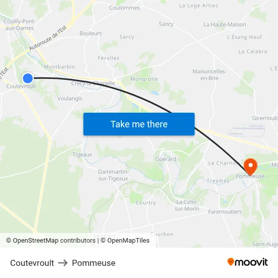Coutevroult to Pommeuse map
