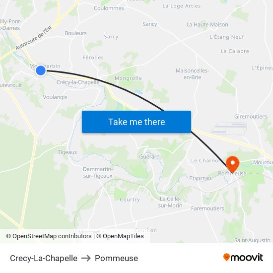 Crecy-La-Chapelle to Pommeuse map
