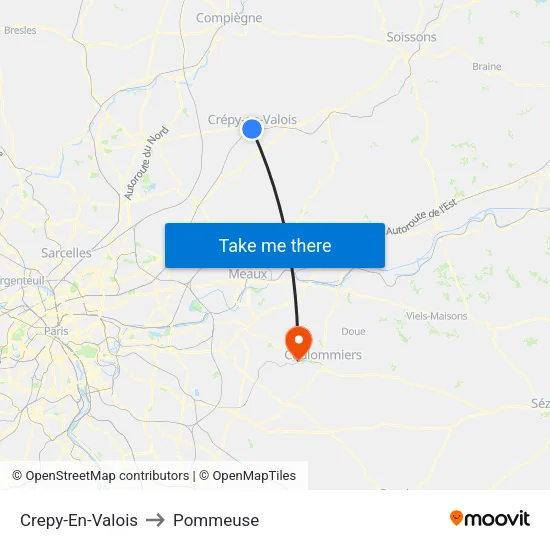 Crepy-En-Valois to Pommeuse map