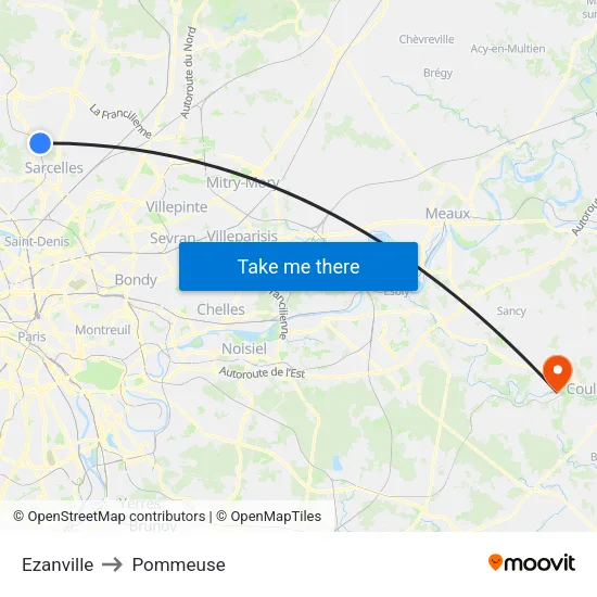 Ezanville to Pommeuse map