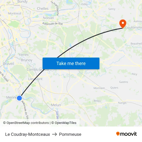Le Coudray-Montceaux to Pommeuse map