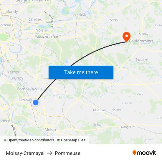 Moissy-Cramayel to Pommeuse map