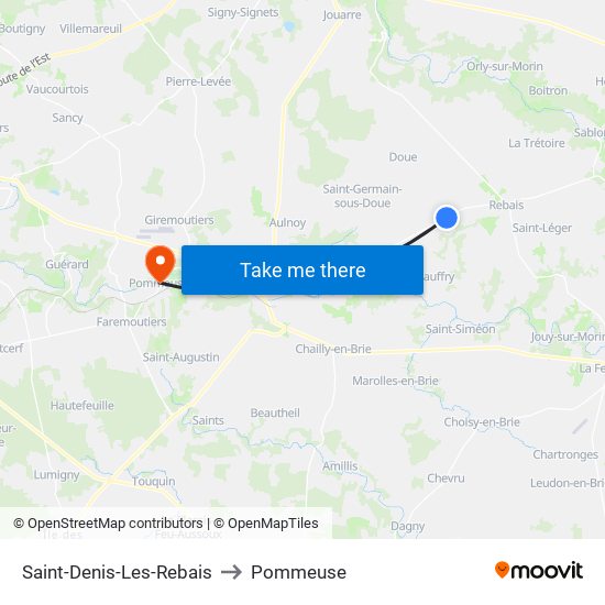 Saint-Denis-Les-Rebais to Pommeuse map