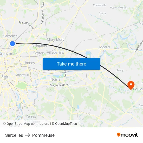 Sarcelles to Pommeuse map