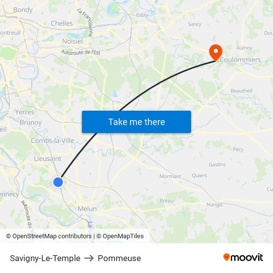 Savigny-Le-Temple to Pommeuse map