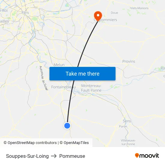 Souppes-Sur-Loing to Pommeuse map