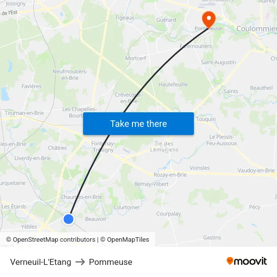 Verneuil-L'Etang to Pommeuse map