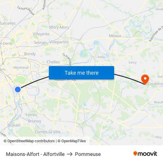 Maisons-Alfort - Alfortville to Pommeuse map