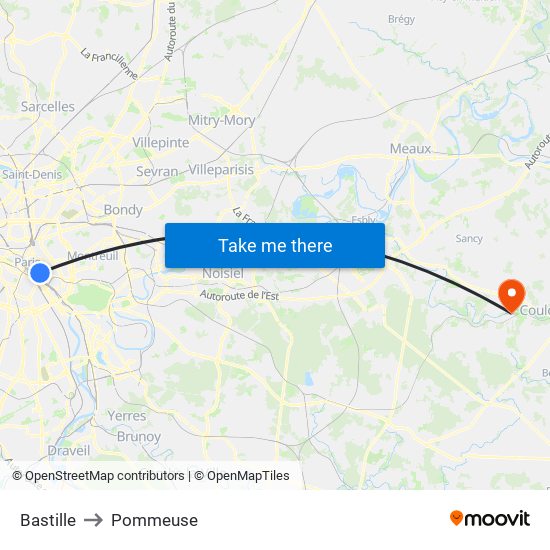 Bastille to Pommeuse map