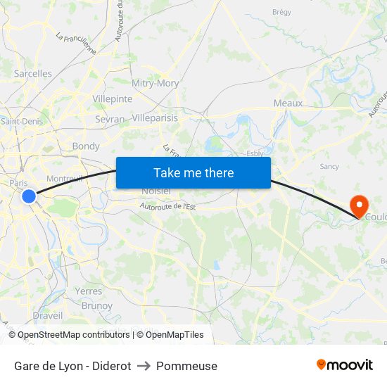 Gare de Lyon - Diderot to Pommeuse map