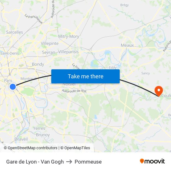 Gare de Lyon - Van Gogh to Pommeuse map