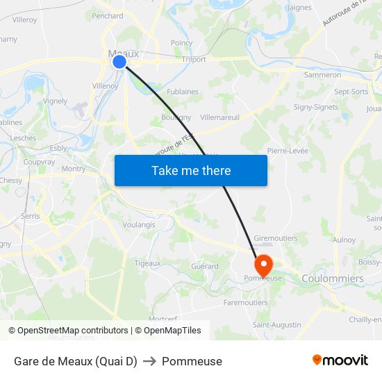 Gare de Meaux (Quai D) to Pommeuse map