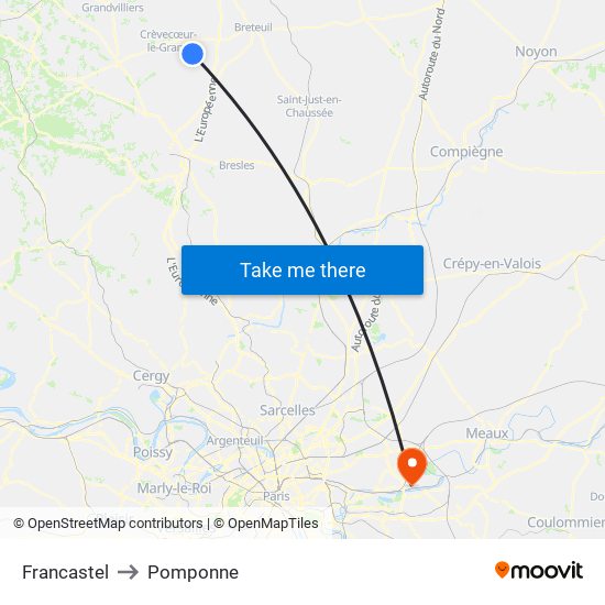 Francastel to Pomponne map