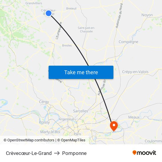 Crèvecœur-Le-Grand to Pomponne map