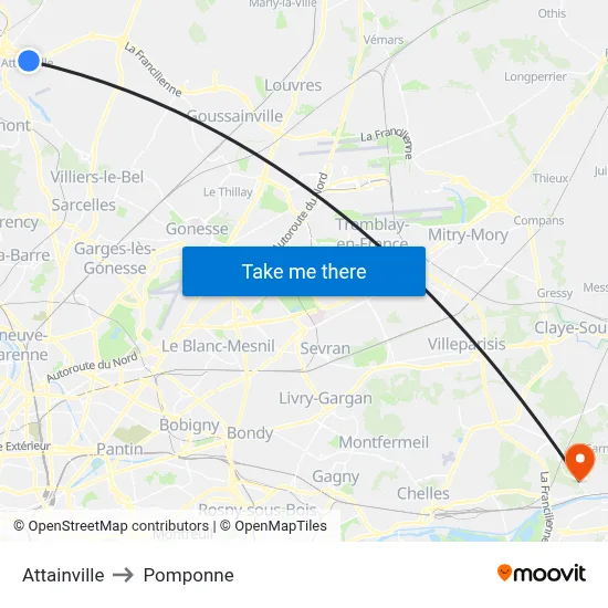 Attainville to Pomponne map