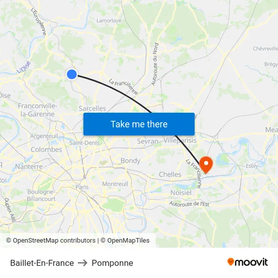 Baillet-En-France to Pomponne map