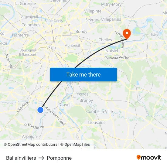 Ballainvilliers to Pomponne map