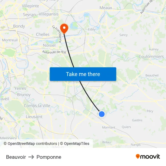 Beauvoir to Pomponne map