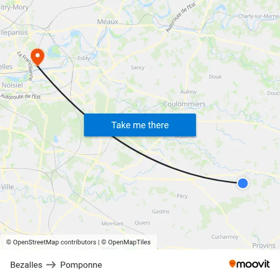 Bezalles to Pomponne map